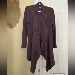 Bianco & Blu Italian Wool Waterfall Cardigan Longline Chunky Ribbed Knit Plum